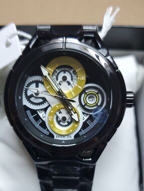 Invicta Black and Yellow Mechanical Gear Dial Watch